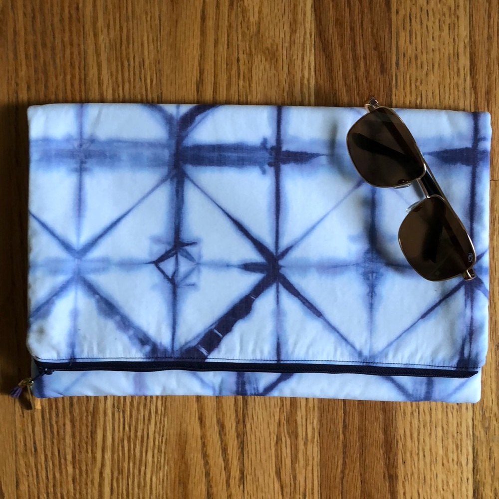 Fold Over Clutch, Hand Dyed, Handmade  Shibori Dye